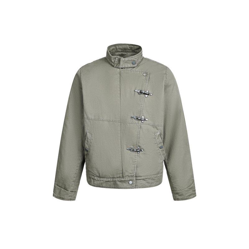 Metal Clasp Utility Jacket | Military-Inspired Cotton Jacket