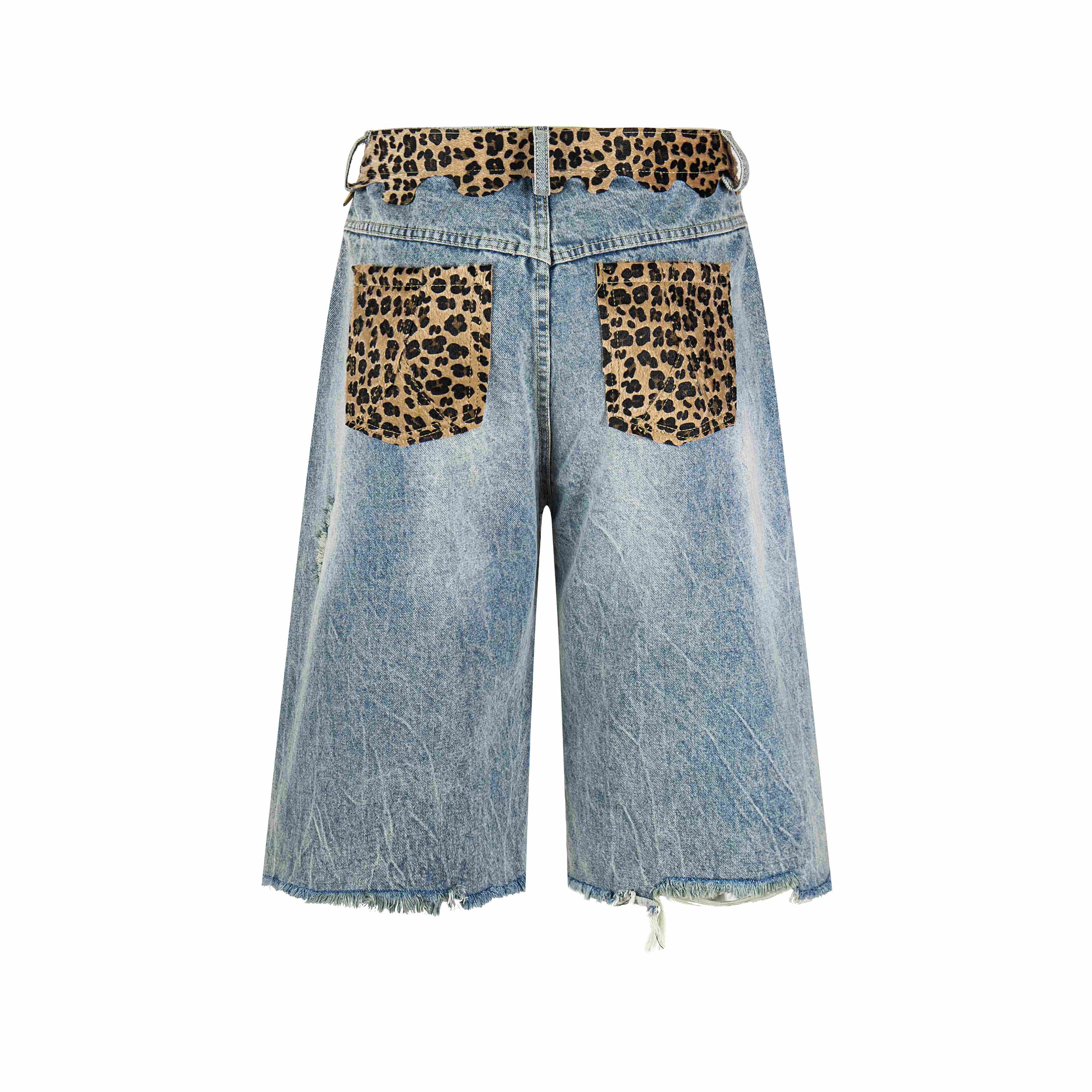 Leopard Patch Distressed Denim Shorts | Y2K Streetwear