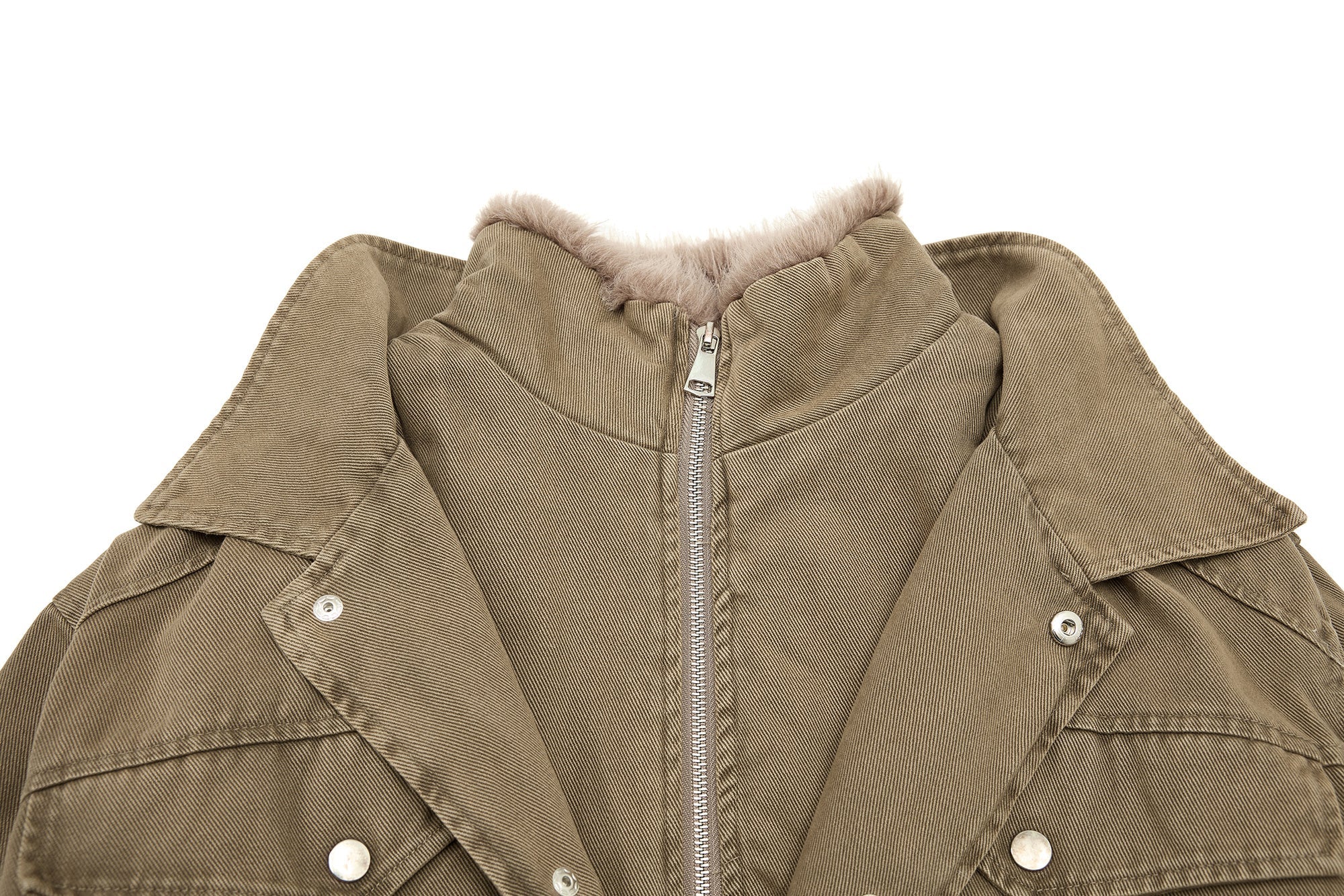 Omirad Layered Utility Bomber Jacket with Faux Fur Collar