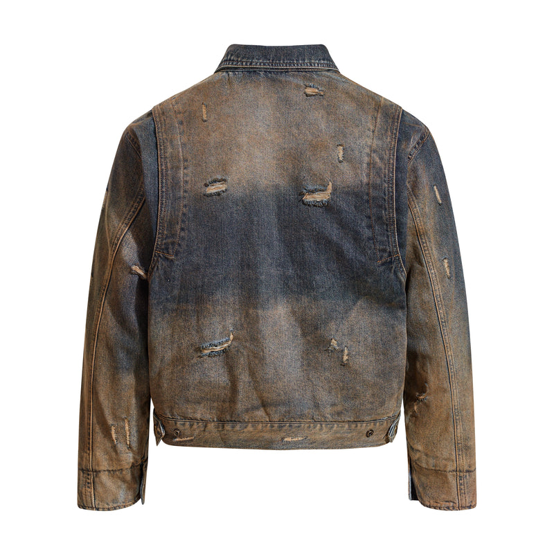 Omirad Vintage Distressed Denim Jacket | Washed Cropped Fit