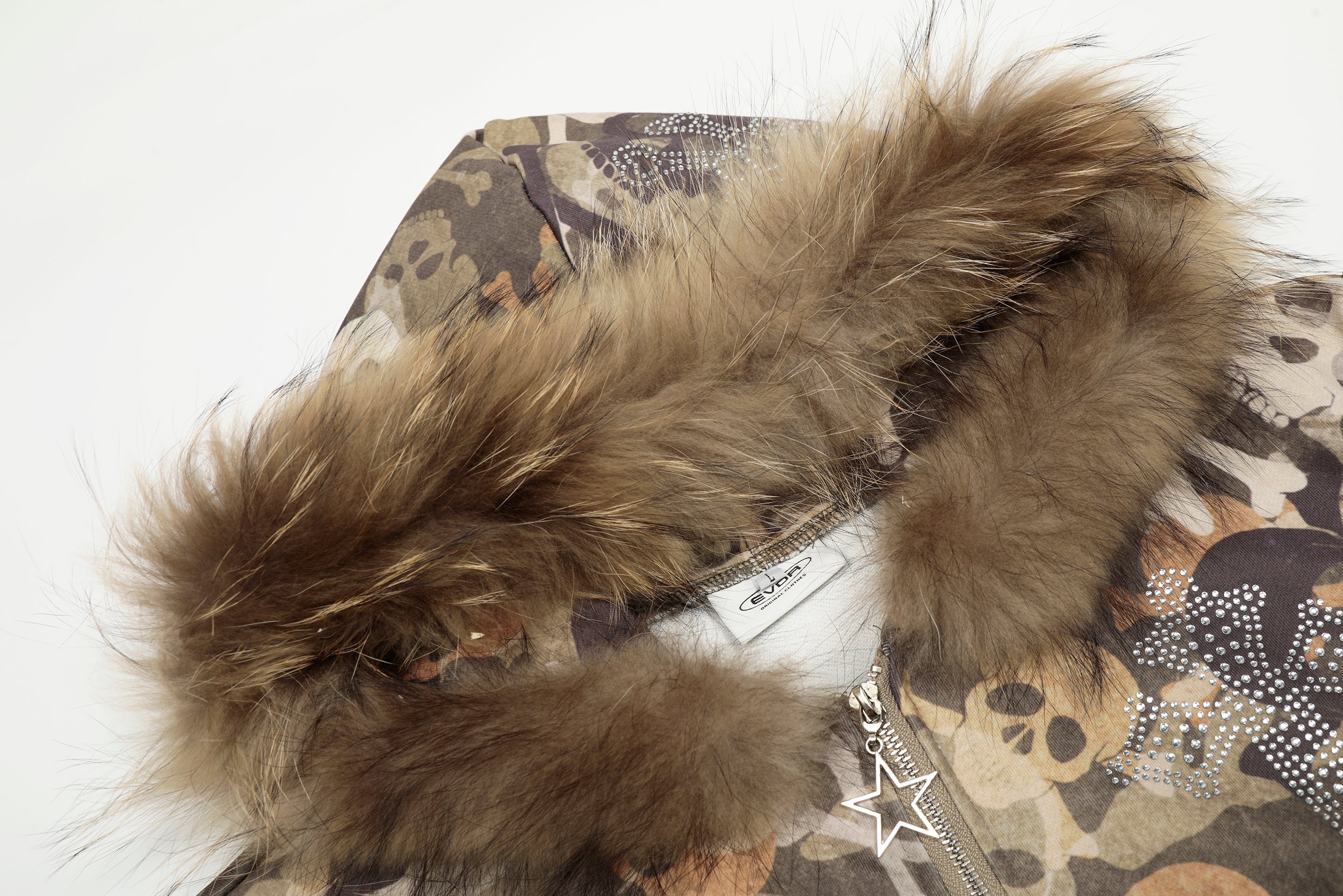 Skull Camo Fur-Trim Hoodie Bomber Jacket | Omirad