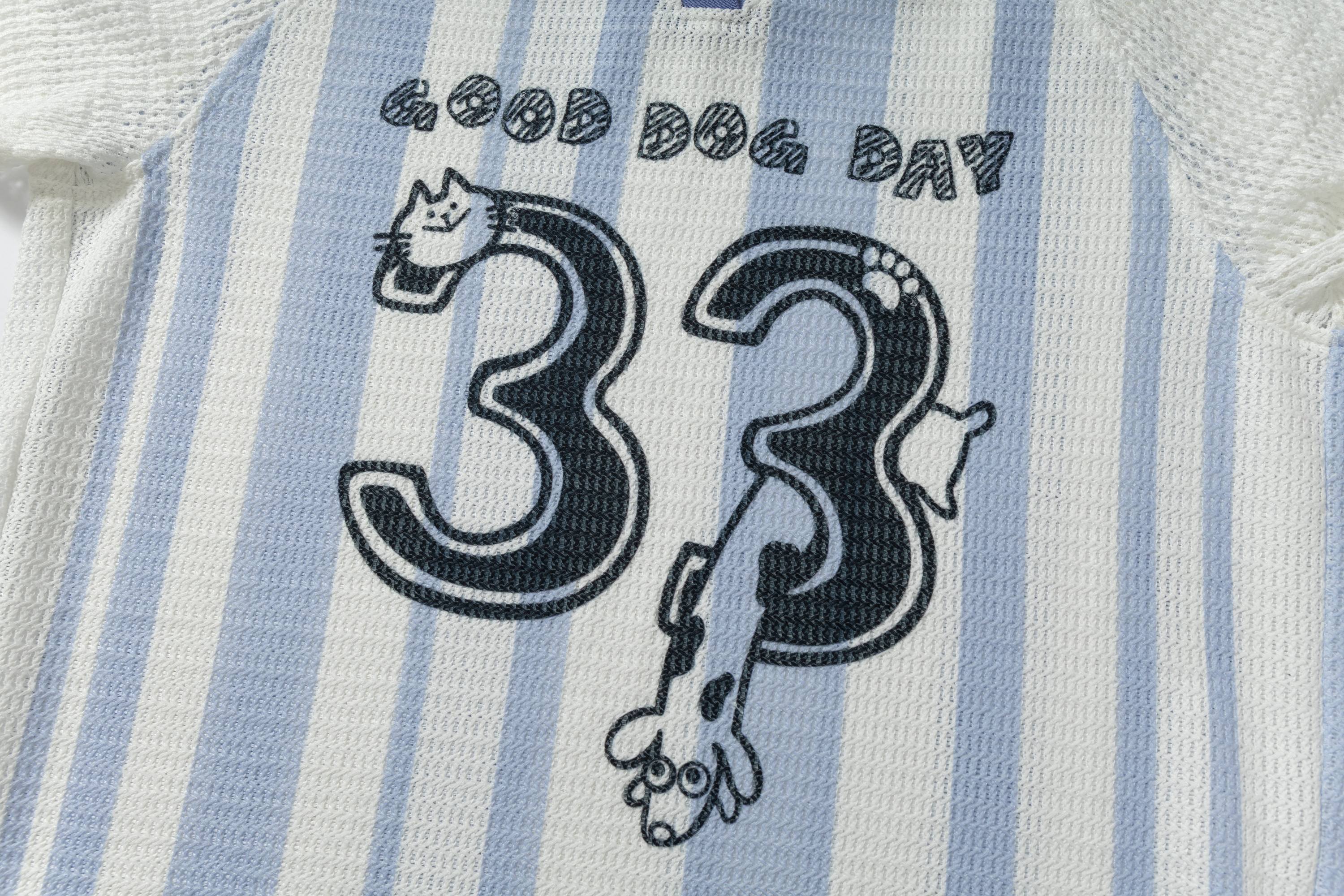 Omirad Good Dog Rugby Knit Tee – Striped Graphic Polo Shirt