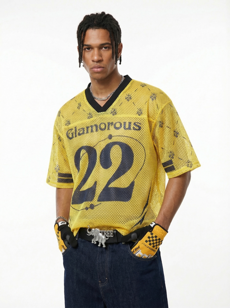 Omirad Glamorous 22 Mesh Jersey T-Shirt | Yellow Streetwear