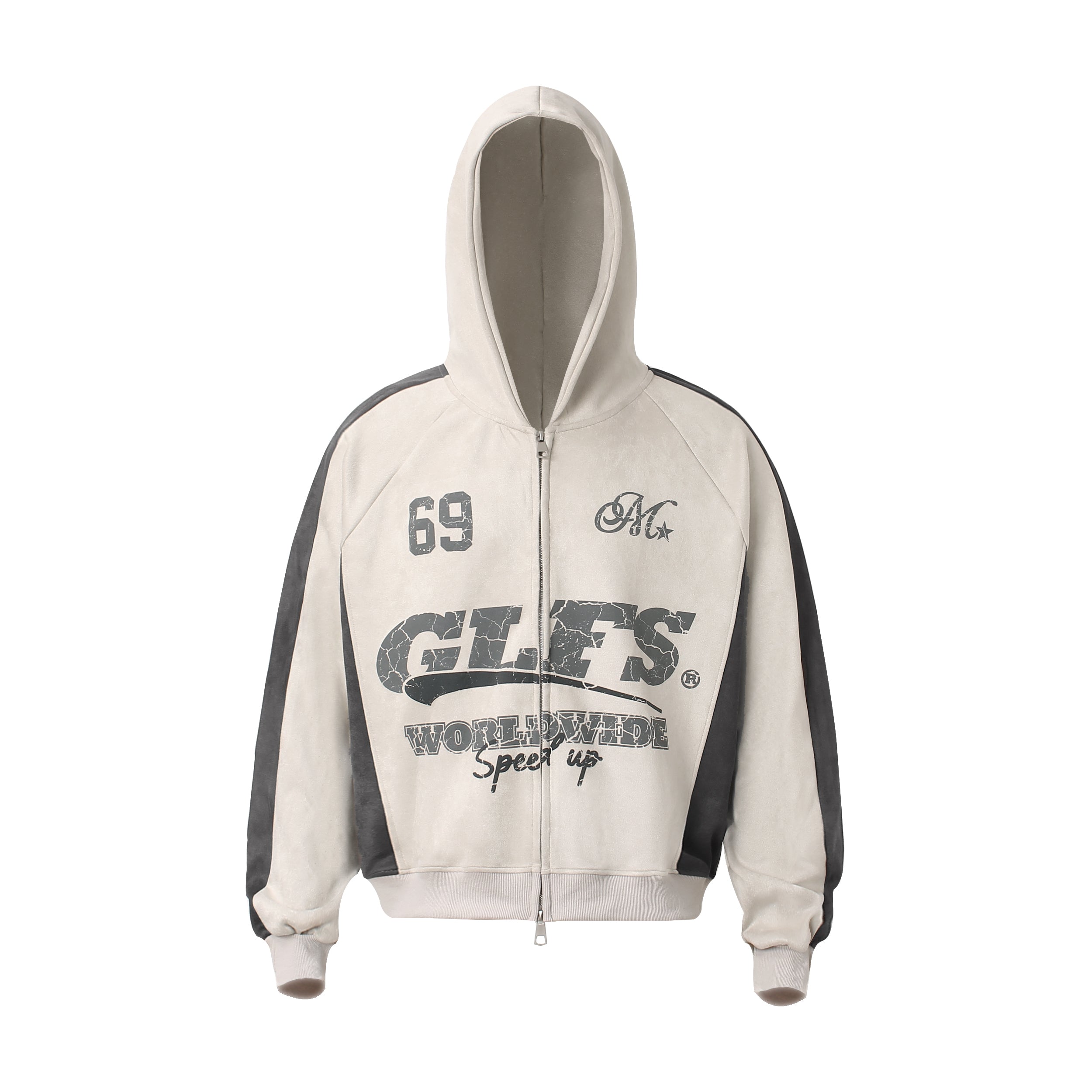 Omirad GLFS Suede-Finish Retro Zip Hoodie | Streetwear