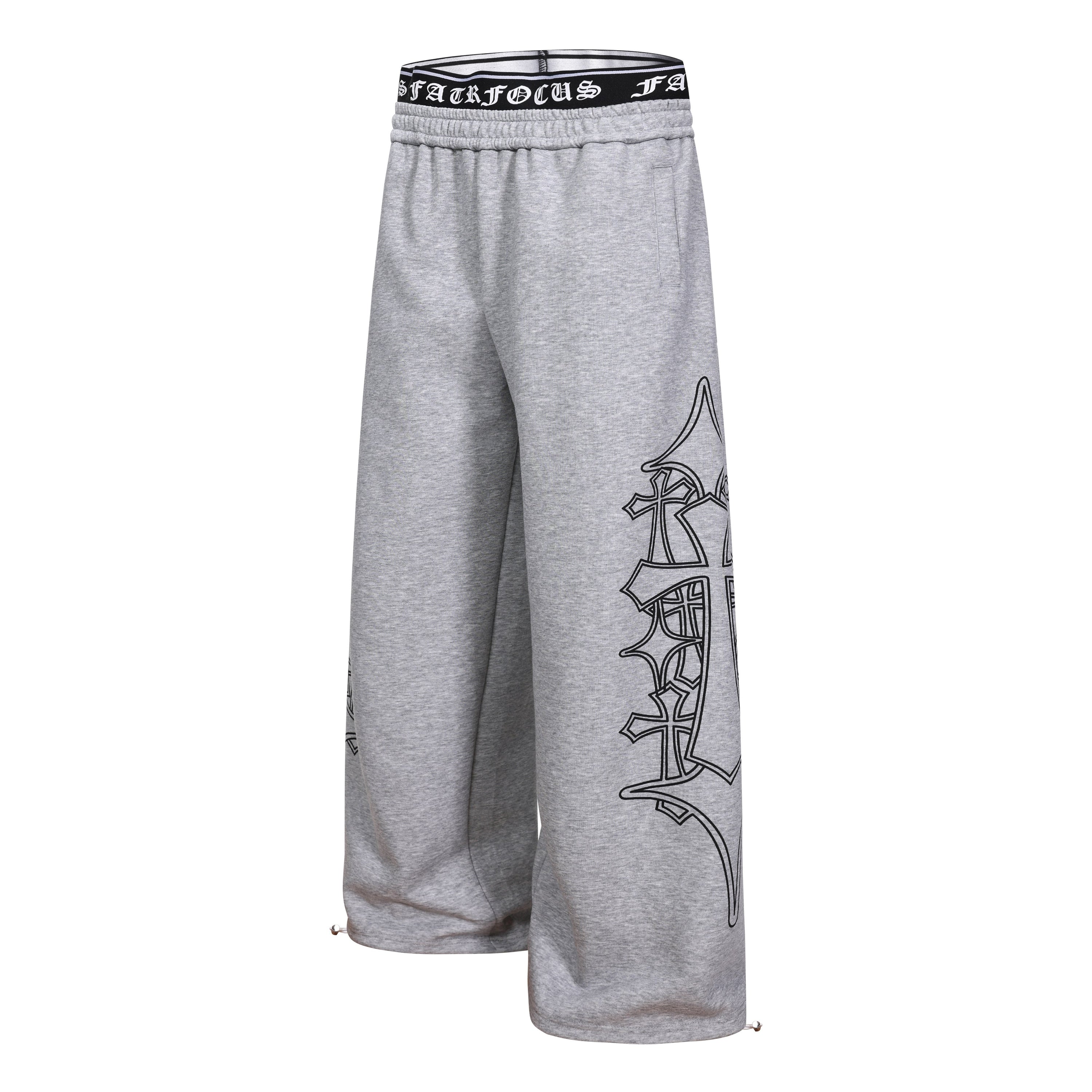 Gothic Outline Wide-Leg Sweatpants | Streetwear Joggers