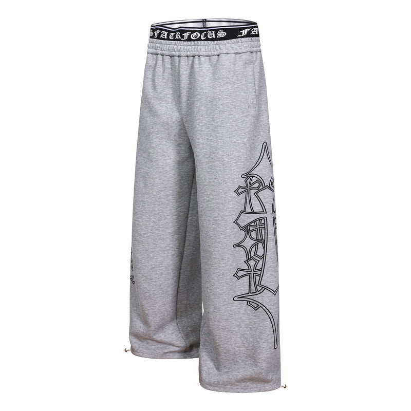 Gothic Outline Wide-Leg Sweatpants | Streetwear Joggers