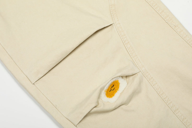 Chenille Cartoon Patch Cargo Pants | Wide-Leg Streetwear