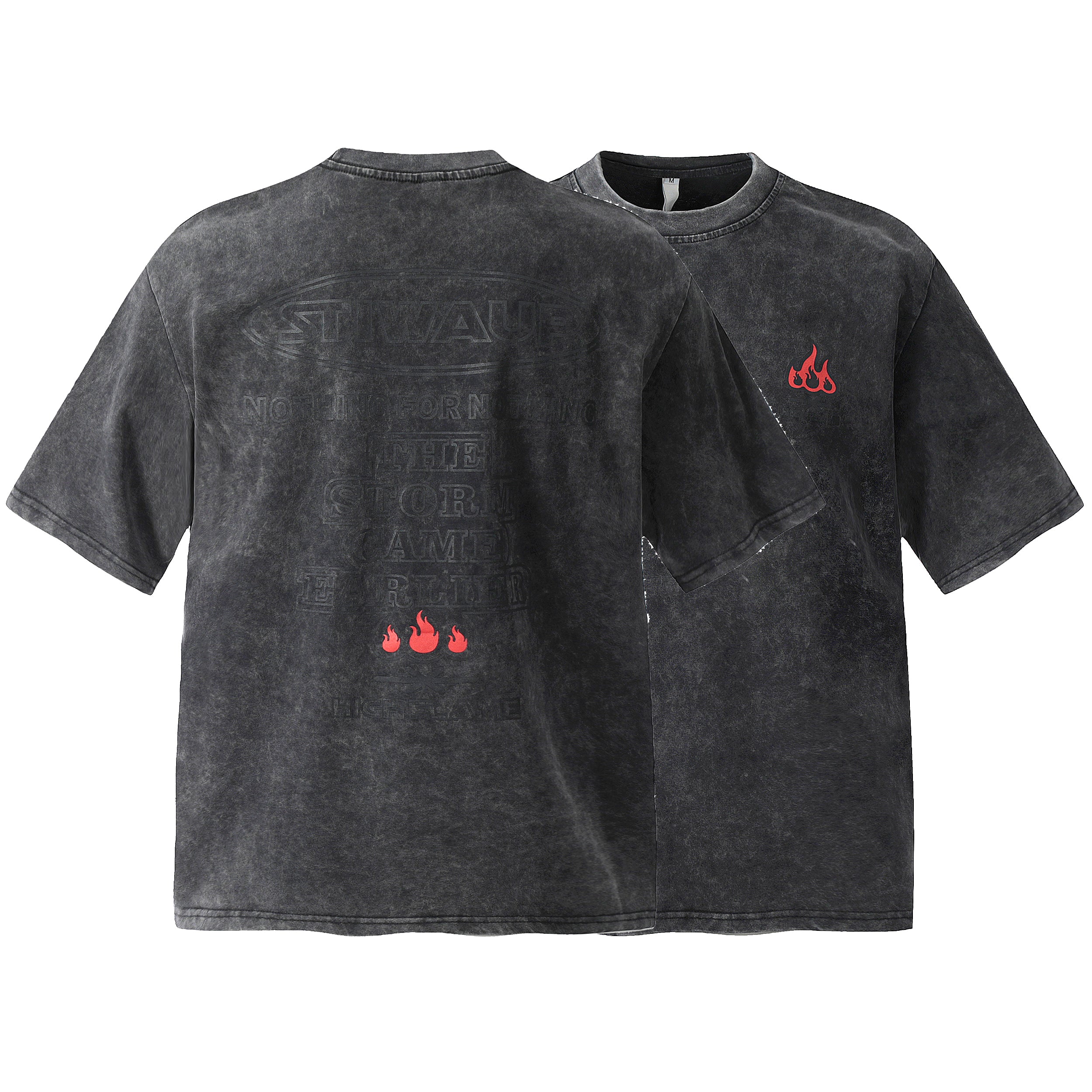 Omirad Washed Flame Graphic Oversized Cotton T-Shirt