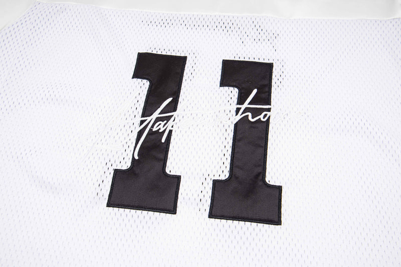 White mesh jersey tee with bold black number 11 and Seakoff script logo on the chest