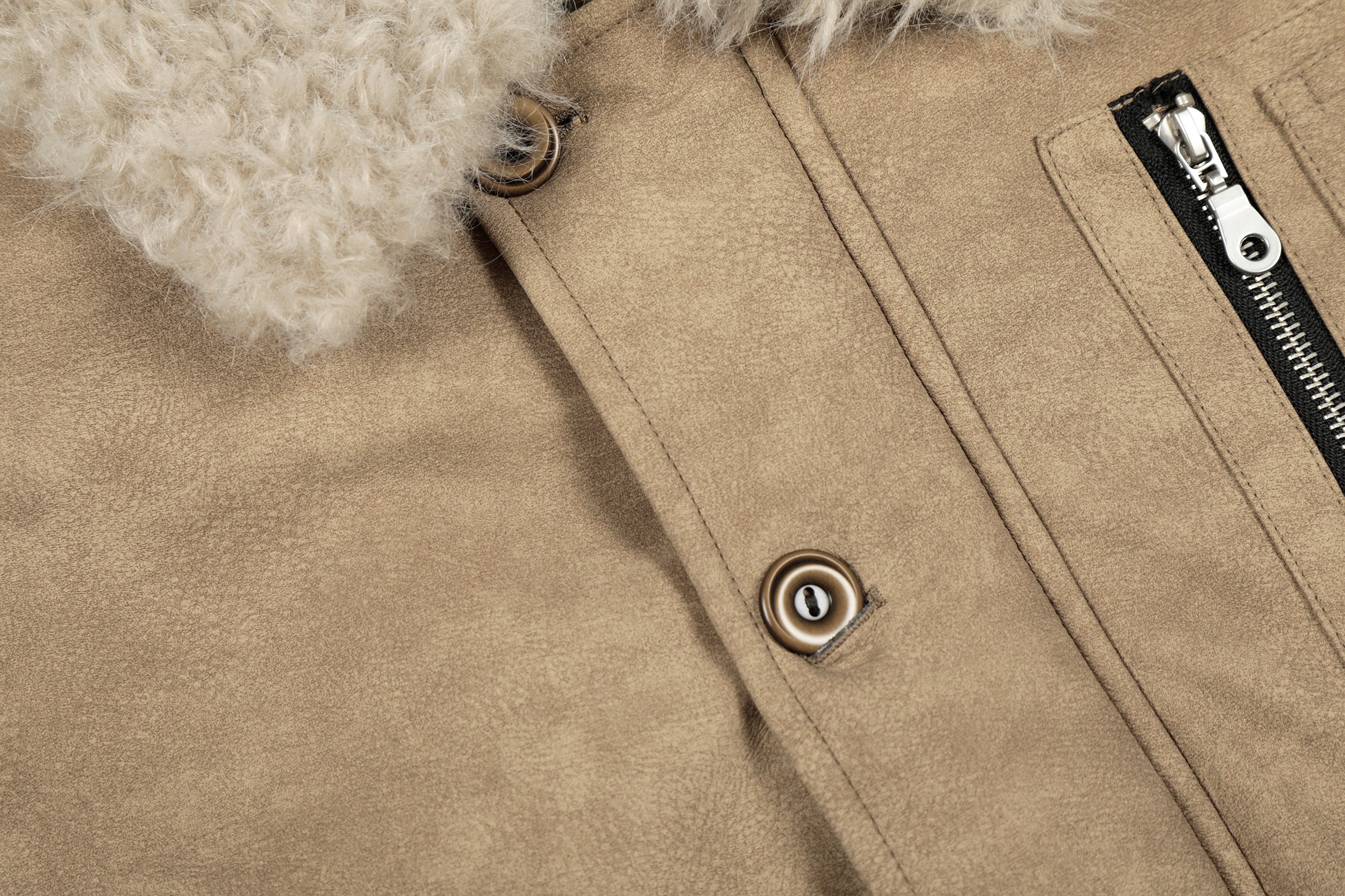 Faux Shearling Collar PU Jacket | Vintage Workwear Style