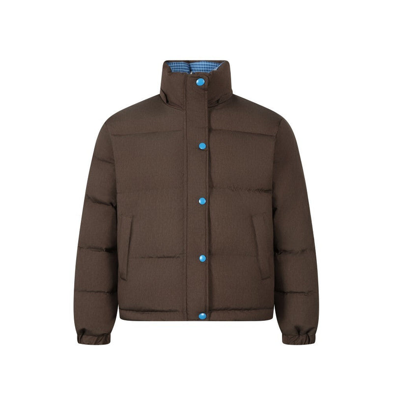Reversible Hooded Puffer Jacket | Brown & Blue Check