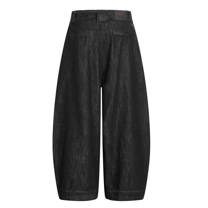 Wide Barrel Leg Black Denim Pants | Sculpted Streetwear Fit