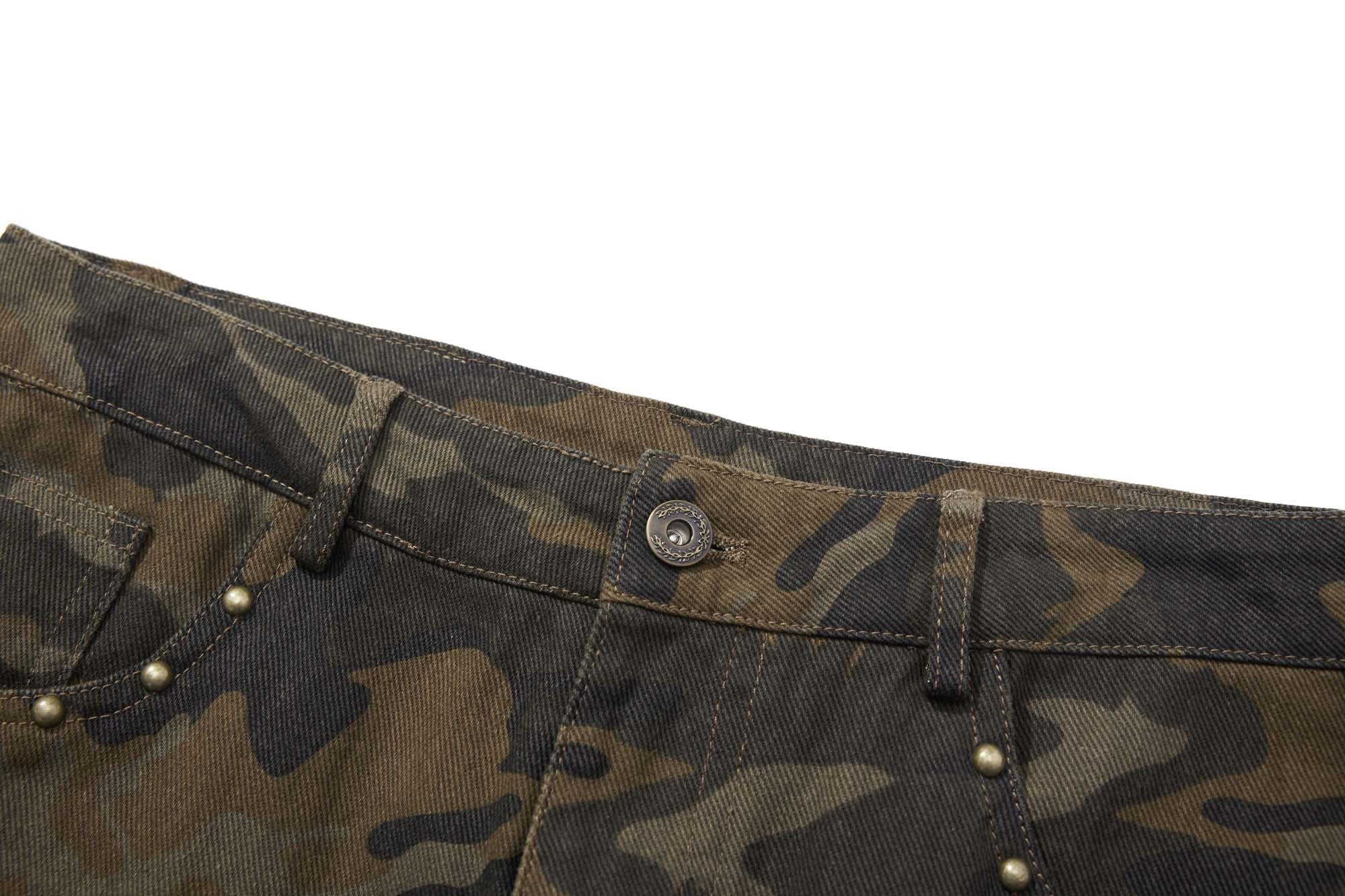 Omirad Camouflage Barrel-Leg Jeans | Wide Leg Camo Denim
