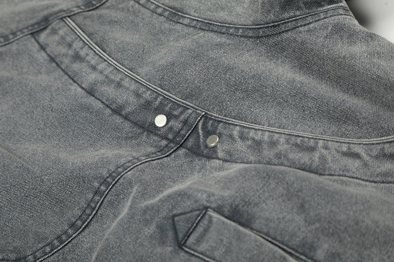 Omirad Washed Utility Bomber Jacket | Grey Denim Streetwear