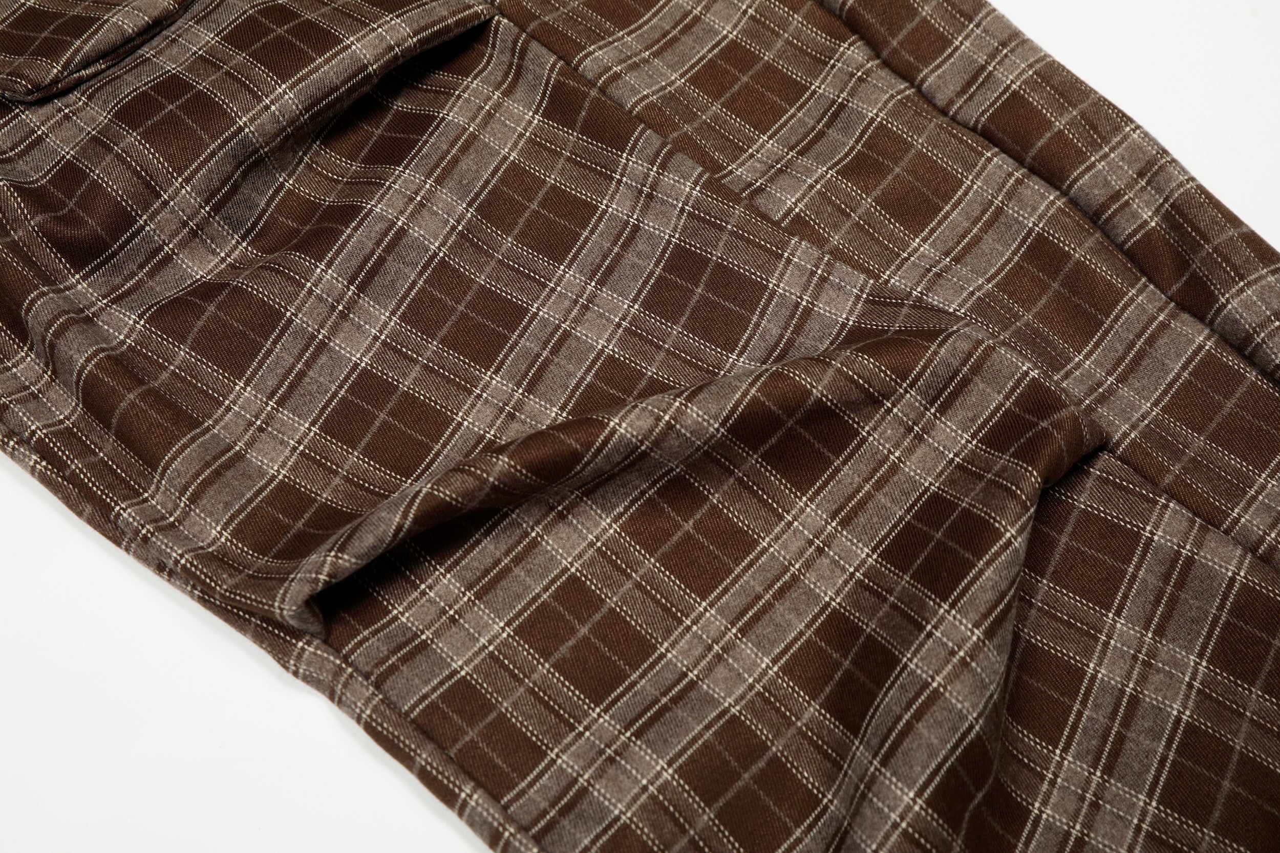 Omirad Brown Plaid Wide-Leg Pants | Streetwear Cargo Style