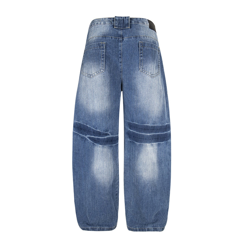 Highlight Fade Curved-Panel Wide-Leg Denim Pants