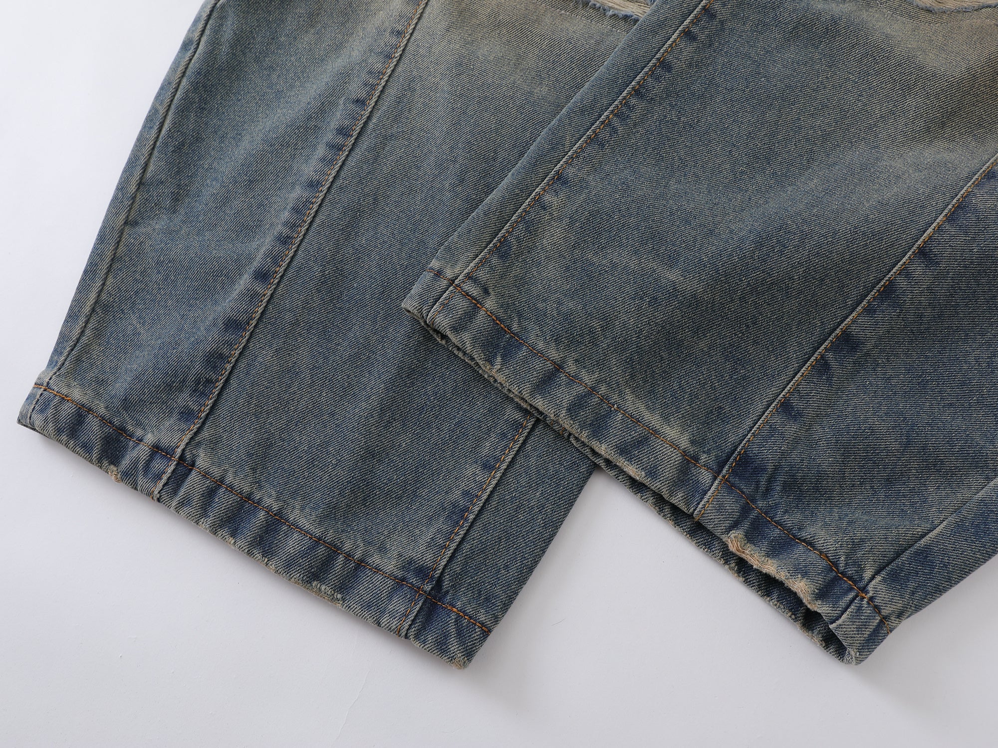 Omirad Distressed Curved Wide-Leg Jeans | Vintage Wash Denim
