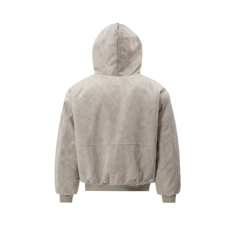 Faux-Shearling Lined Washed Hooded Bomber Jacket