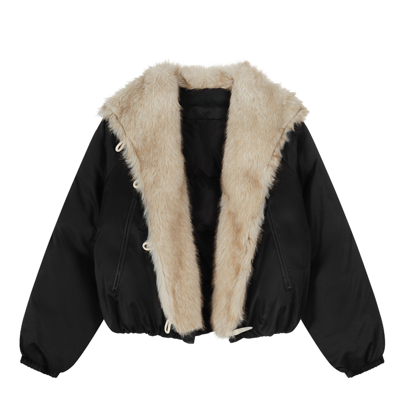 Faux Fur Lapel Drawstring Cropped Jacket | Streetwear