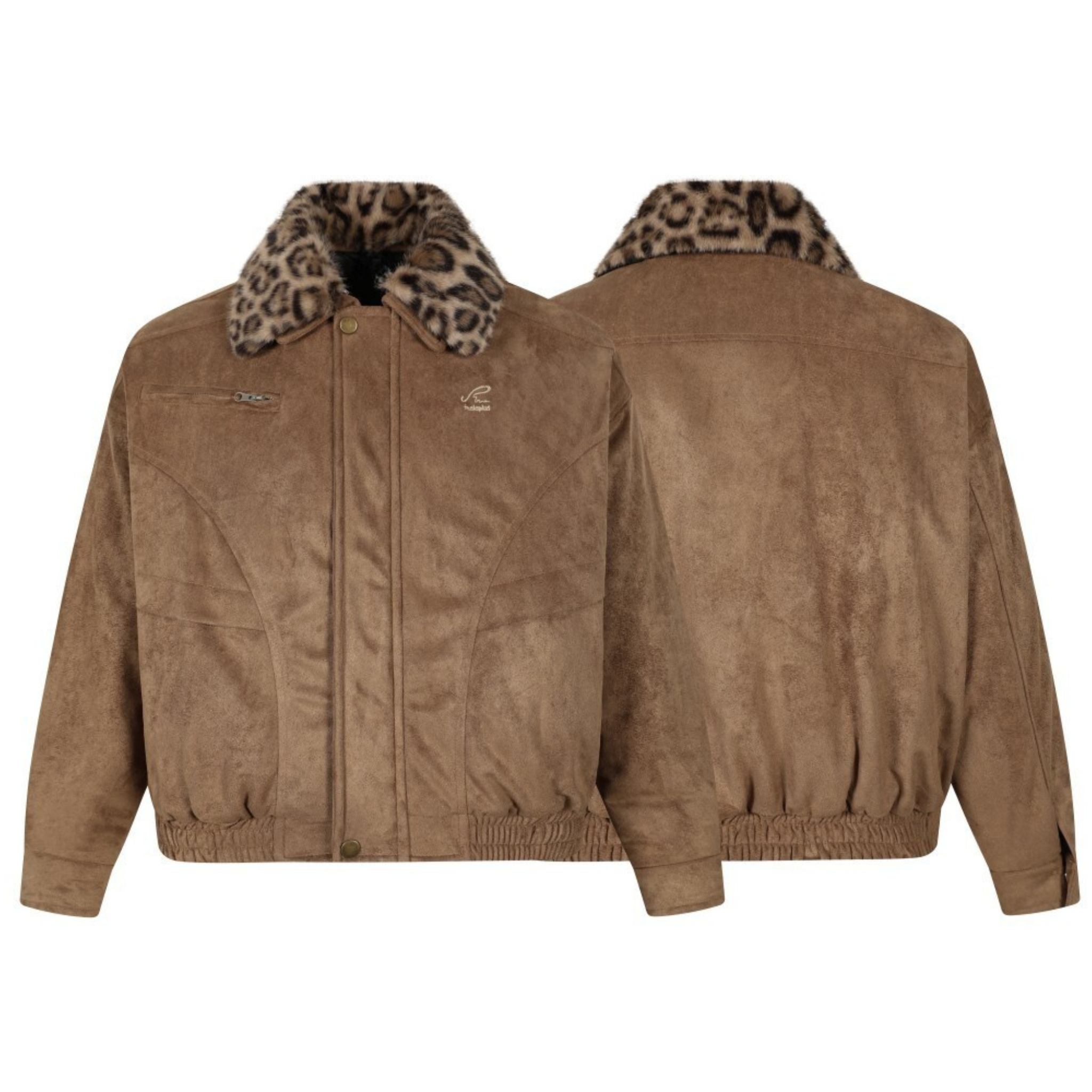 Leopard Faux Fur Collar Suede Bomber Jacket | Omirad