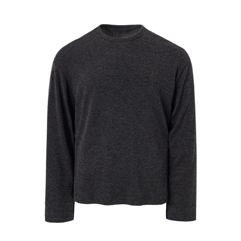 Black ribbed long-sleeve crew neck tee front view