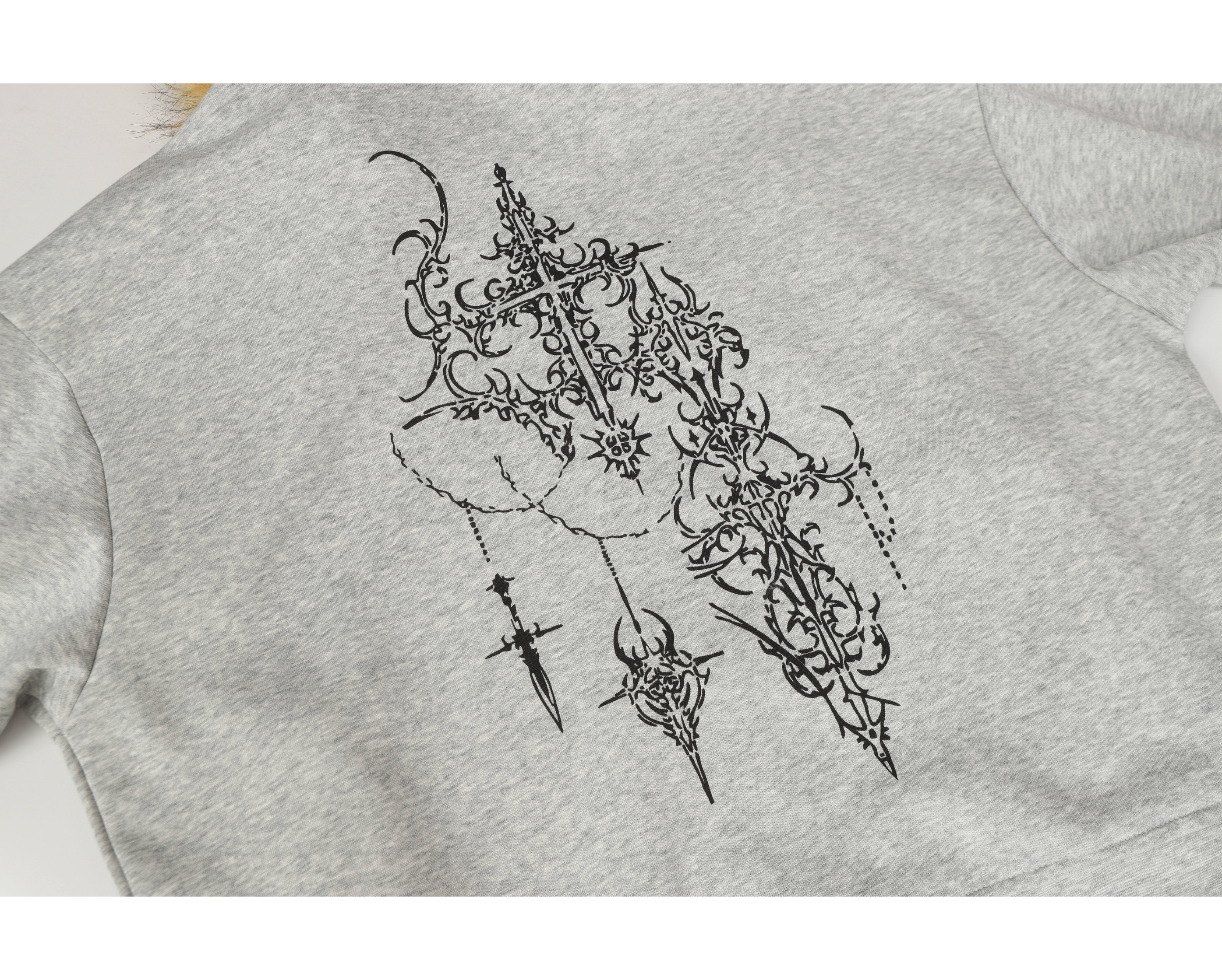 Gothic Faux Fur Hood Zip Hoodie | Medieval Knight Graphic