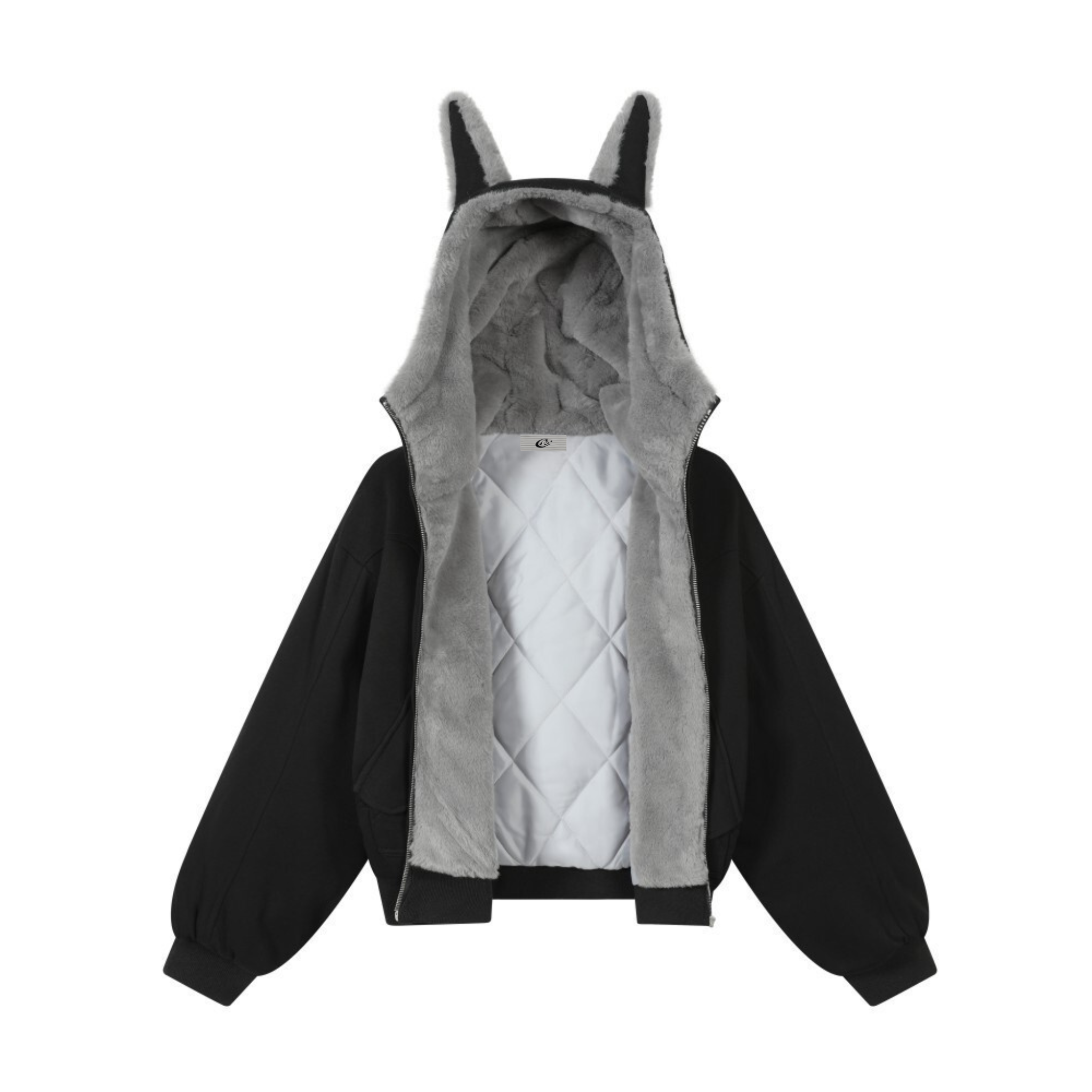 Bunny Ear Sherpa Lined Zip-Up Hoodie Jacket | Omirad