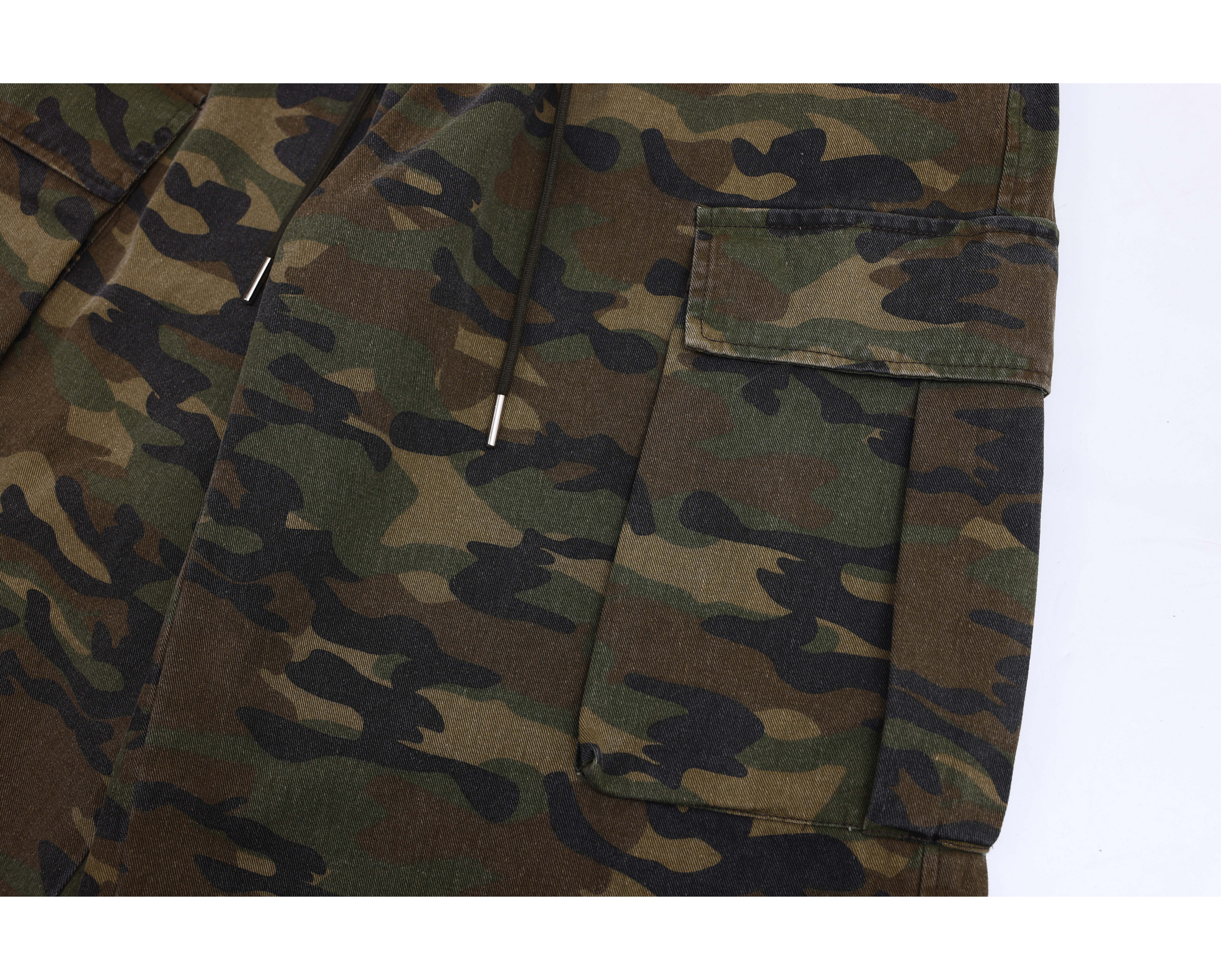 Men's Camo Wide-Leg Cargo Pants | 100% Cotton Streetwear