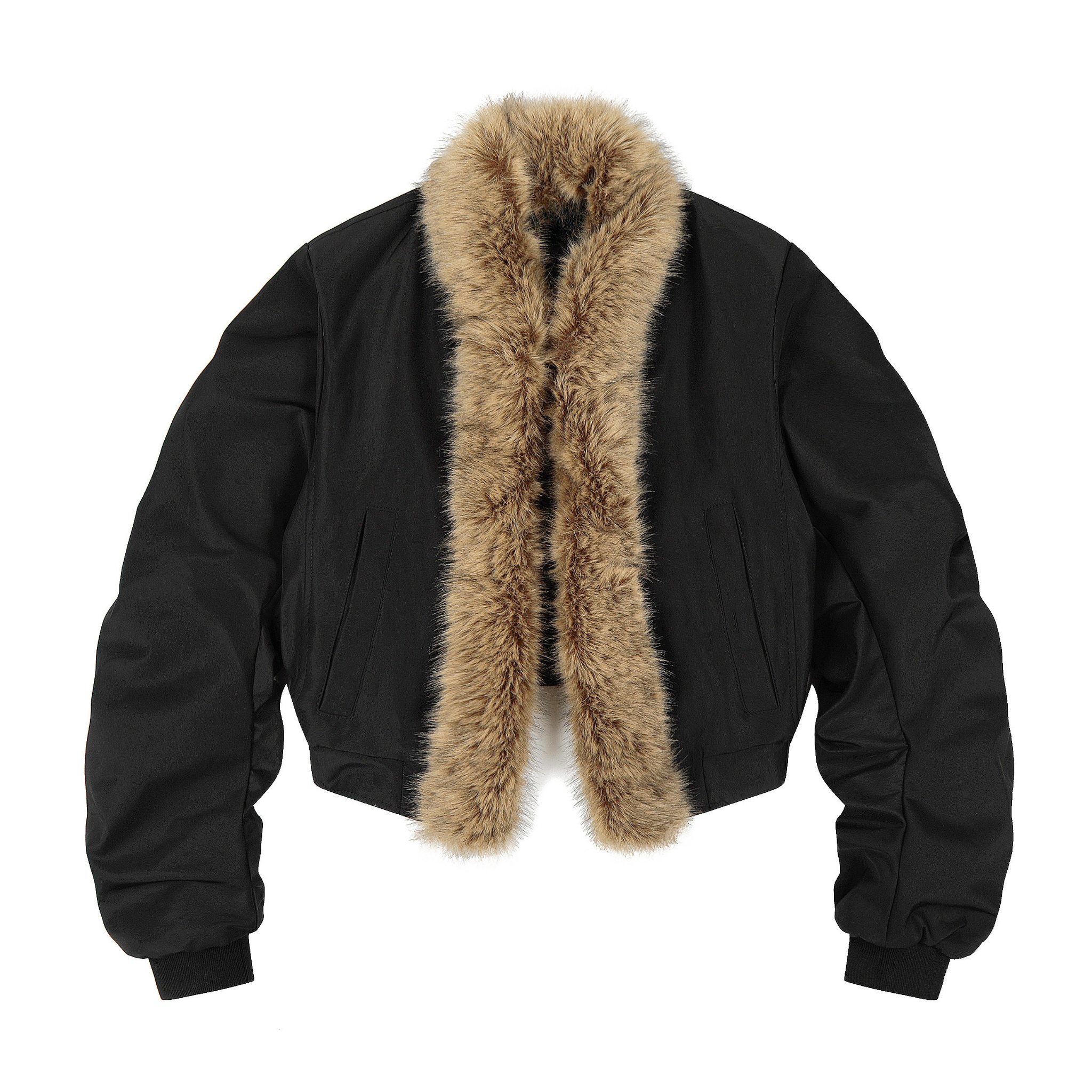 Detachable Faux Fur Scarf Bomber Jacket | Olive & Black