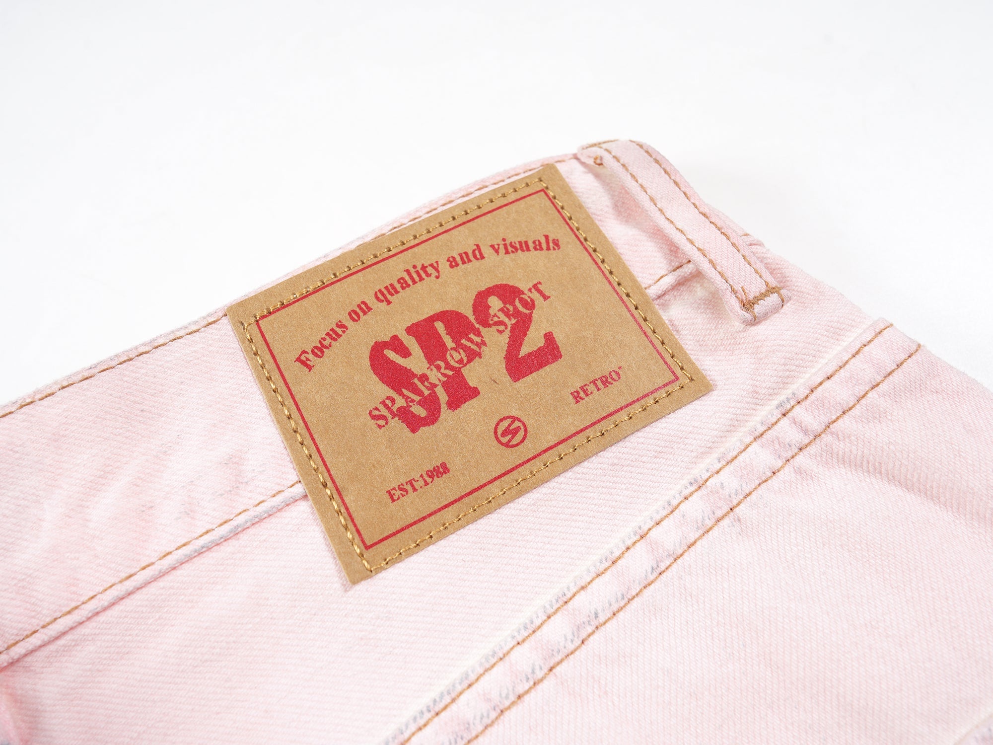 Faded Pink Wide-Leg Denim Pants | SP2 Logo | 100% Cotton