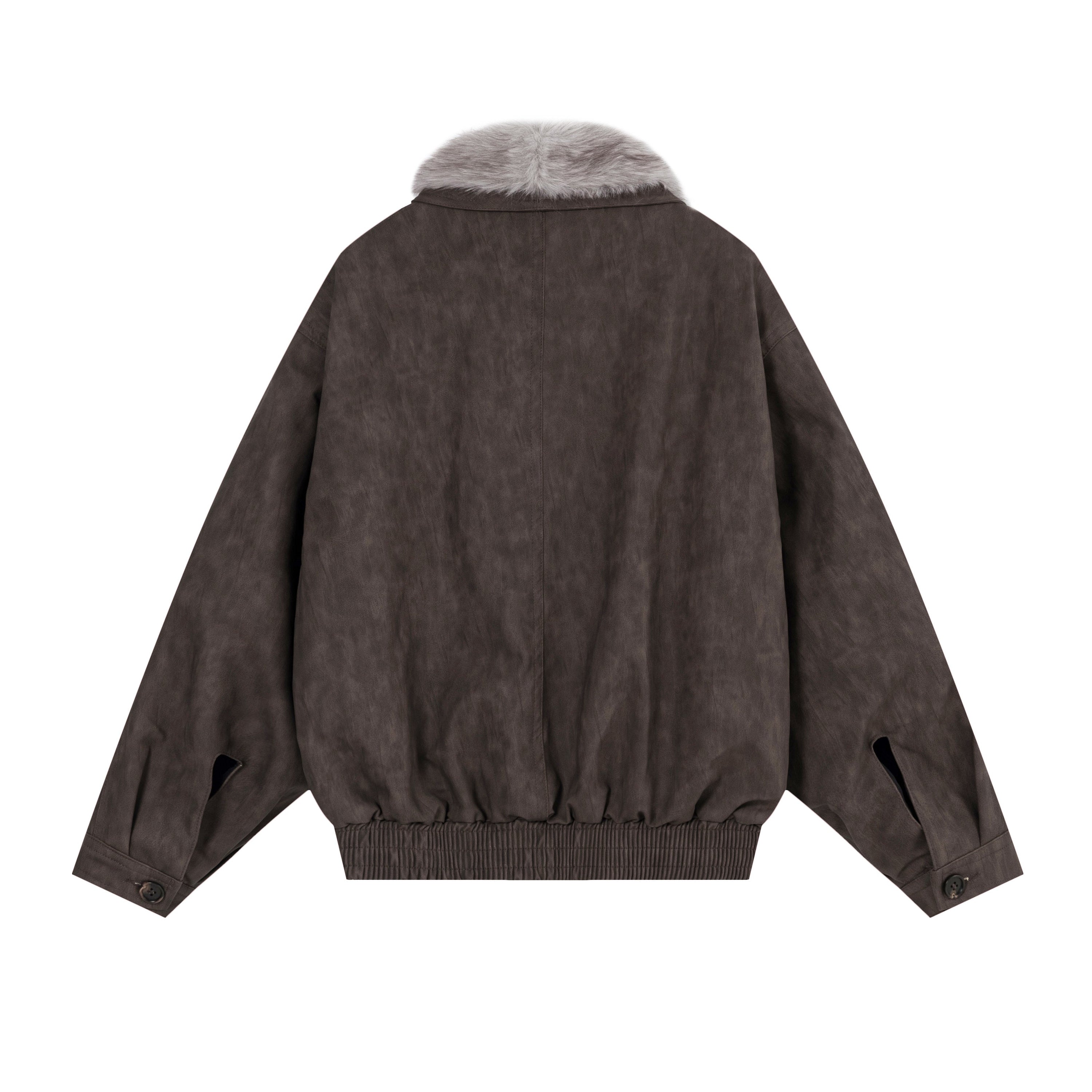 Fur-Collar Studded PU Bomber Jacket | Vintage Streetwear