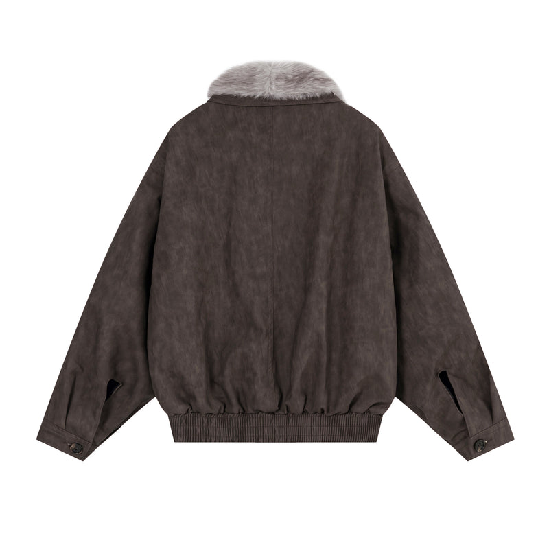 Fur-Collar Studded PU Bomber Jacket | Vintage Streetwear