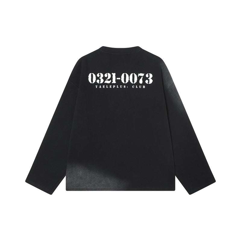 Back view of black long sleeve tee with large white number graphic