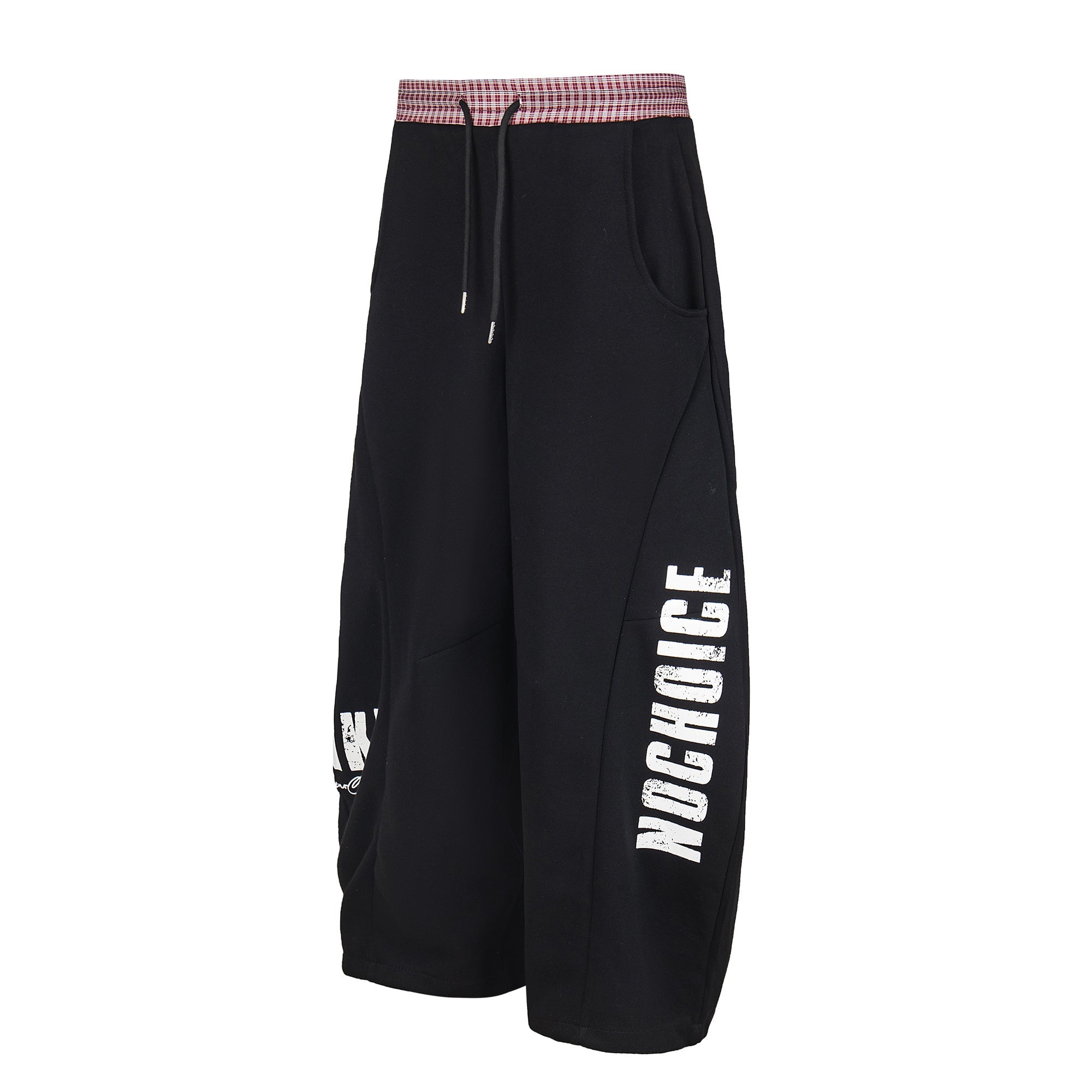Double-Waist Checkered Print Wide-Leg Track Pants | Y2K Streetwear
