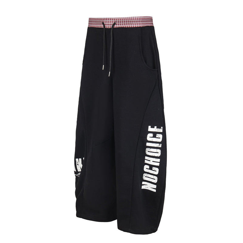 Double-Waist Checkered Print Wide-Leg Track Pants | Y2K Streetwear