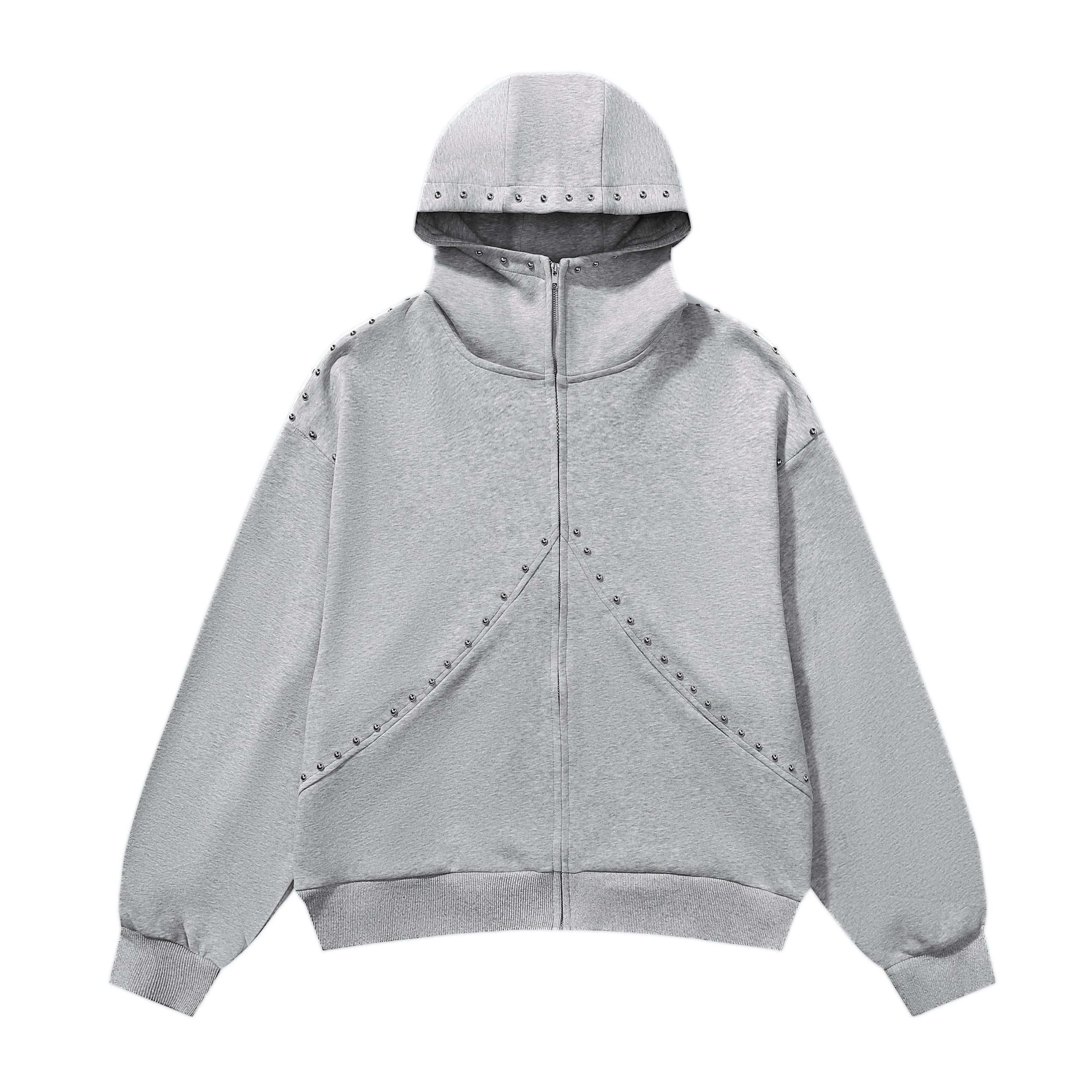 Omirad Studded Arc Zip Hoodie | Metal Stud Detail Streetwear