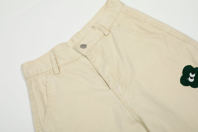 Chenille Cartoon Patch Cargo Pants | Wide-Leg Streetwear