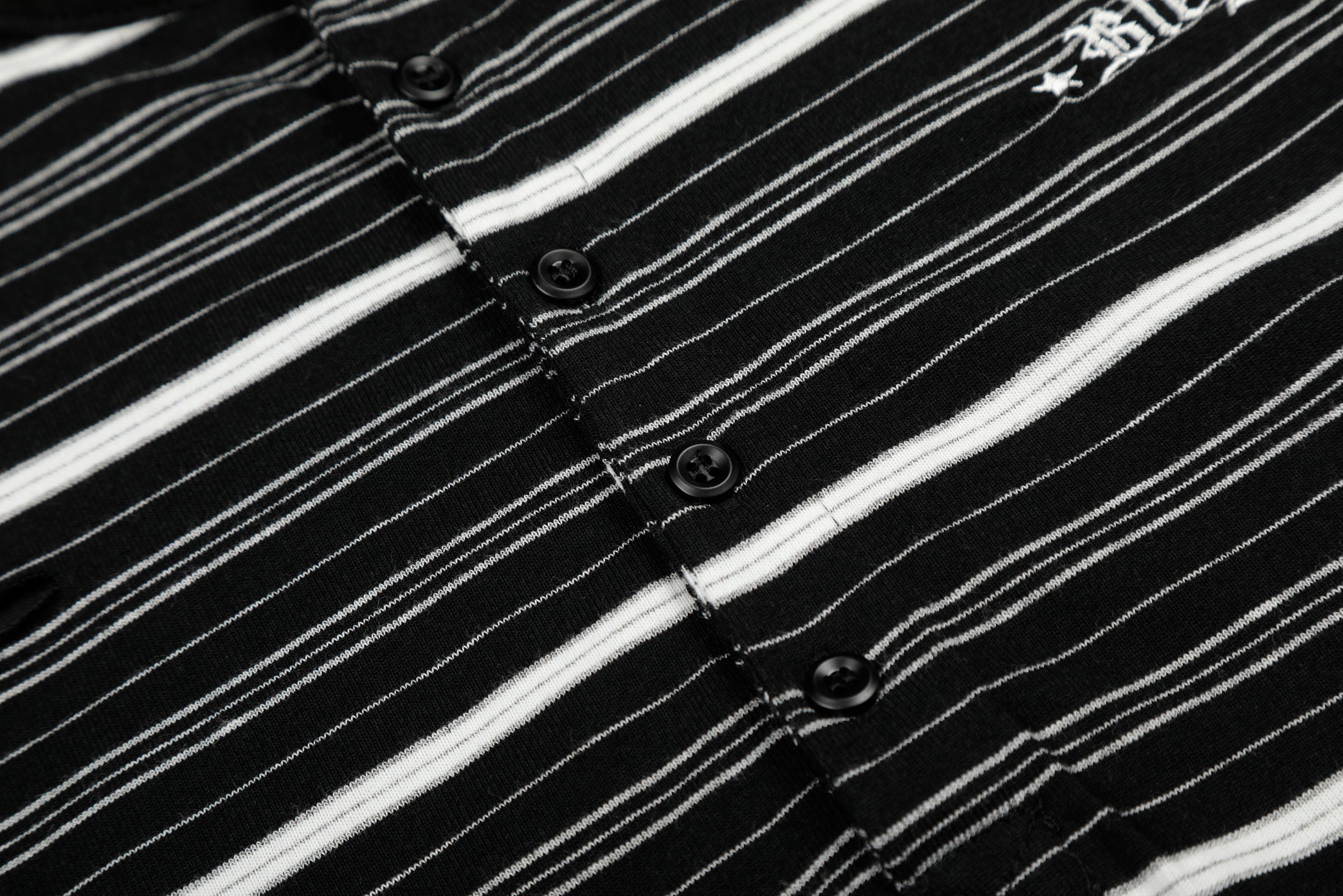 Men's Striped Henley Long Sleeve Tee | Distressed Streetwear
