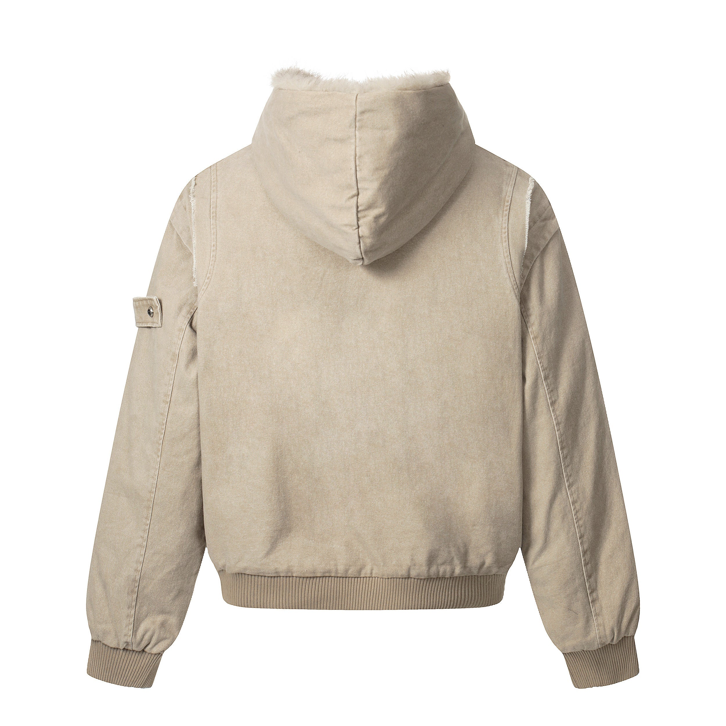 Washed Shearling-Lined Denim Hooded Bomber Jacket