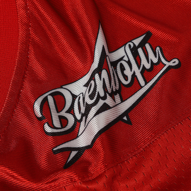 Red Bugs Bunny streetwear football jersey with glossy fabric and a bold white star graphic logo featuring number 09