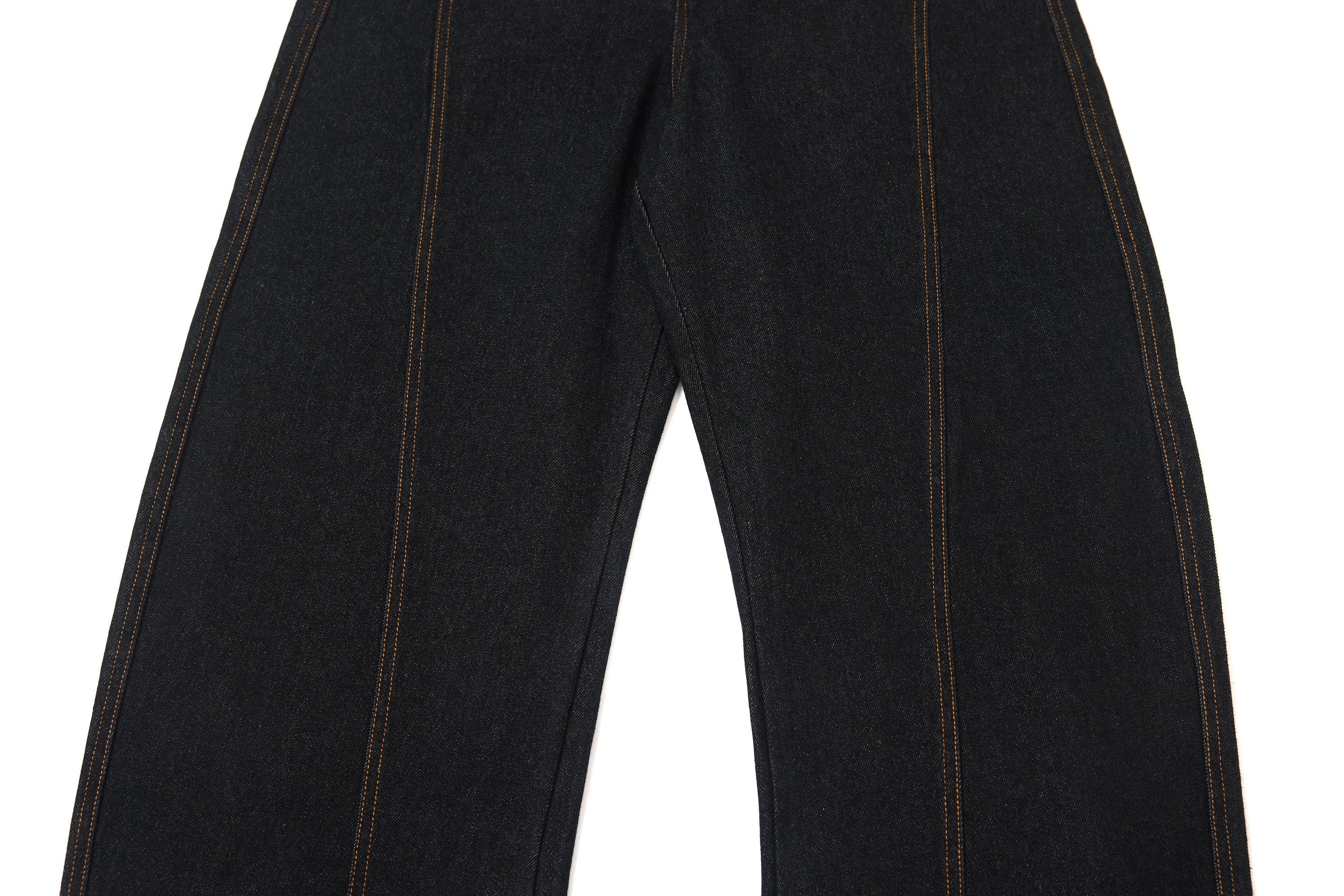 Wide-Leg Jeans with Red Embroidery & Side Drape | SEAKOFF