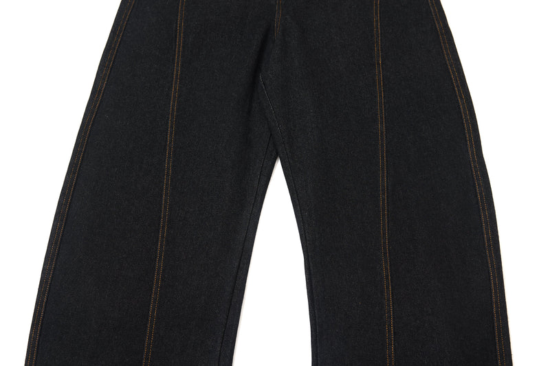 Wide-Leg Jeans with Red Embroidery & Side Drape | SEAKOFF