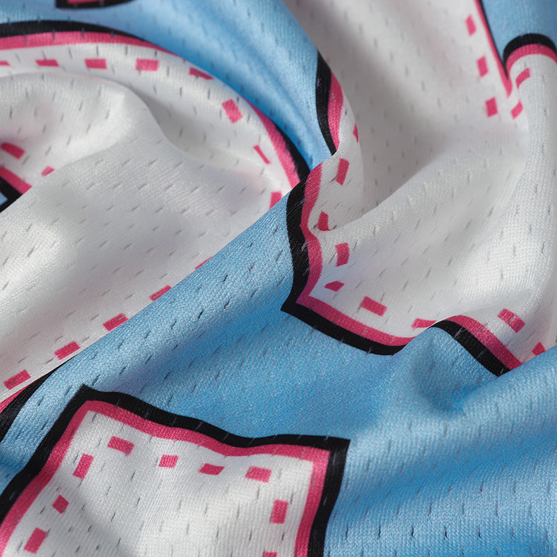 Y2K Football Jersey | Baby Blue & Pink Streetwear Mesh Top