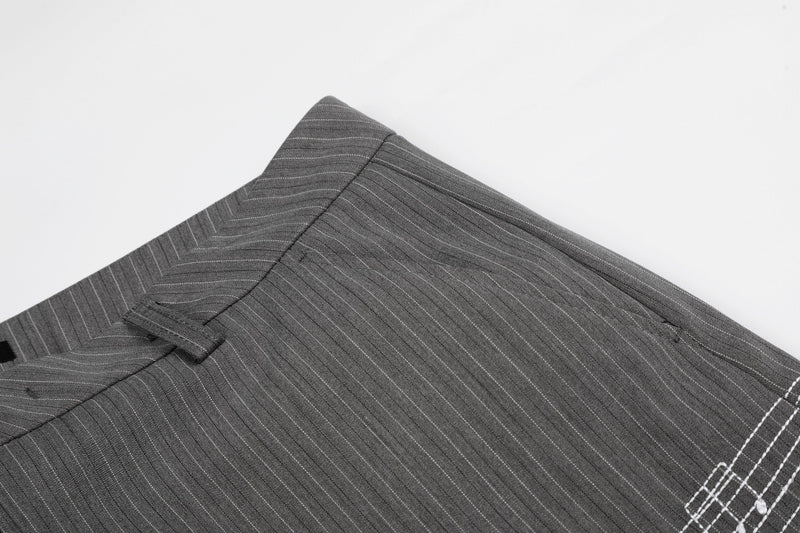Pinstripe Wide-Leg Pants with Music Staff Graphic | Omirad