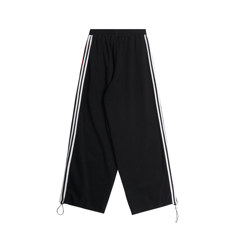 Wide-Leg Track Pants with Lace Star Appliqué & Side Stripes