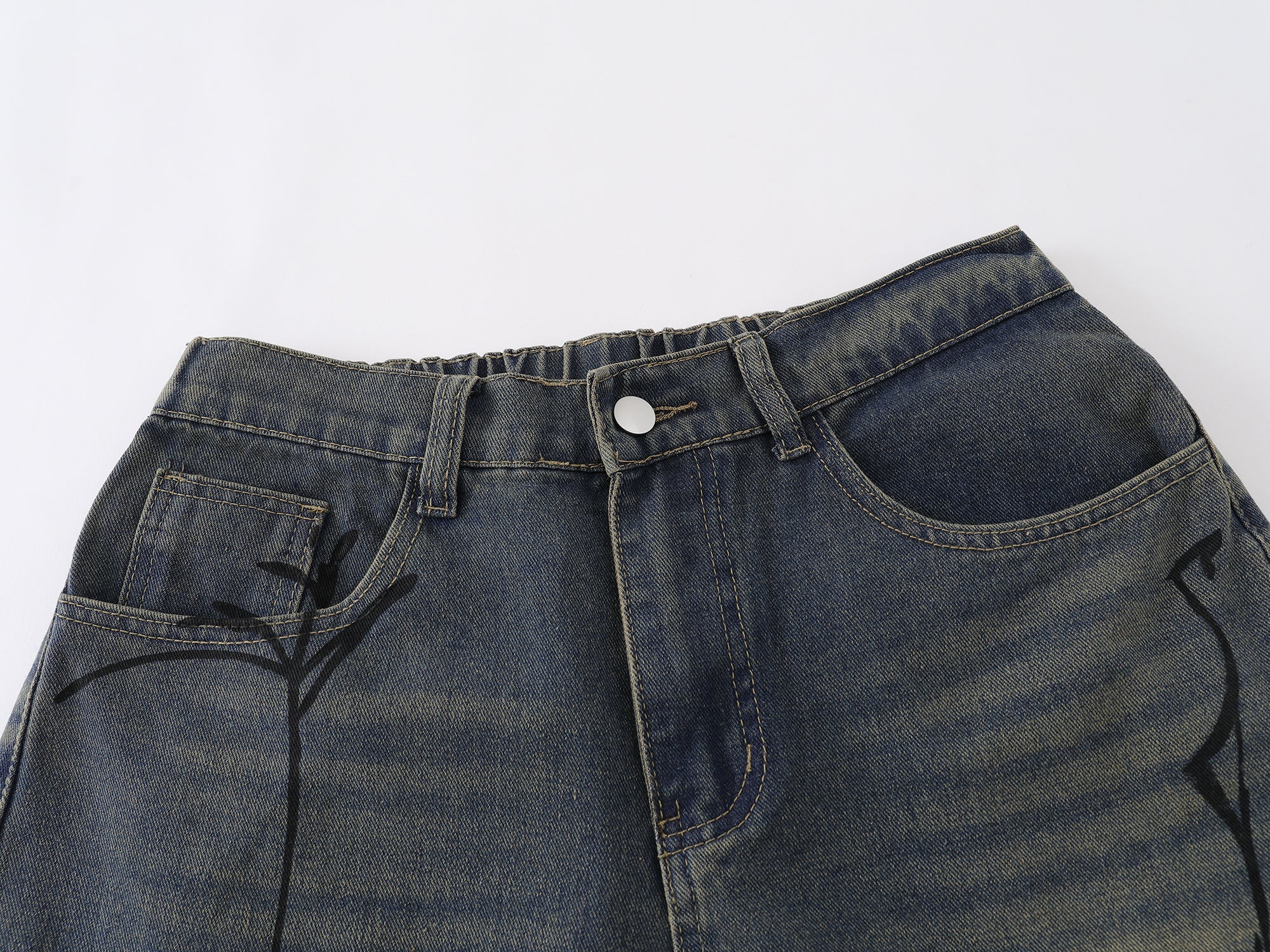 Spider Web Graphic Wide-Leg Denim Shorts | Streetwear