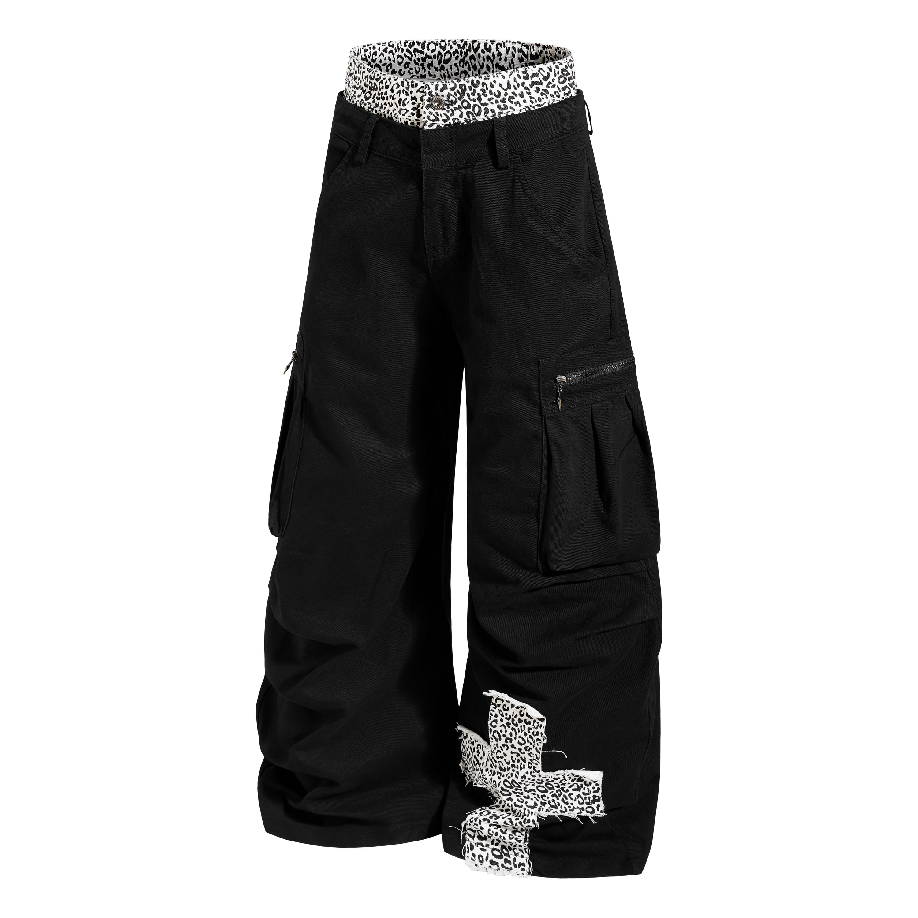 Leopard Cross Utility Cargo Pants | Wide-Leg Streetwear