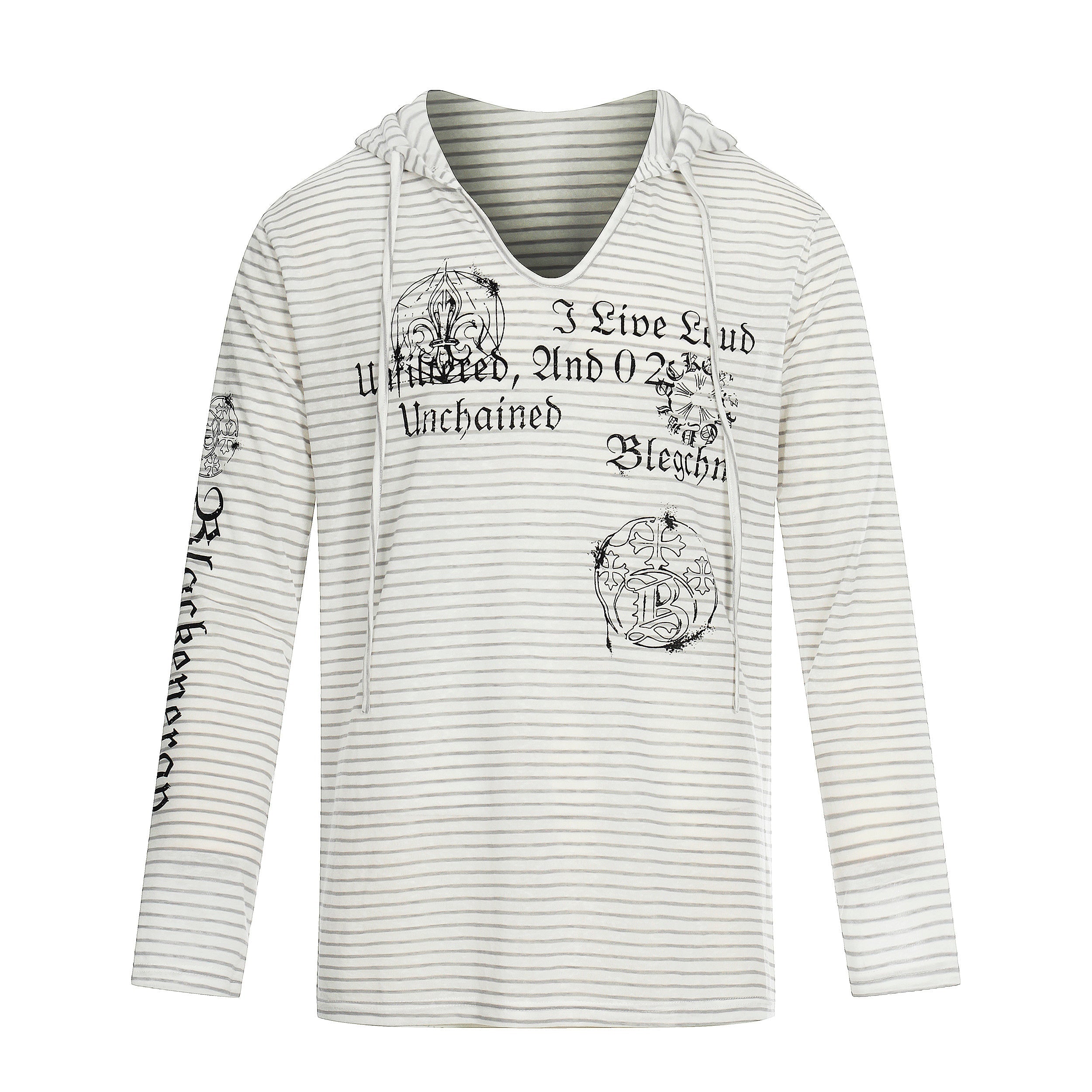 Striped Graphic Hoodie Long Sleeve Tee | Vintage Street Style