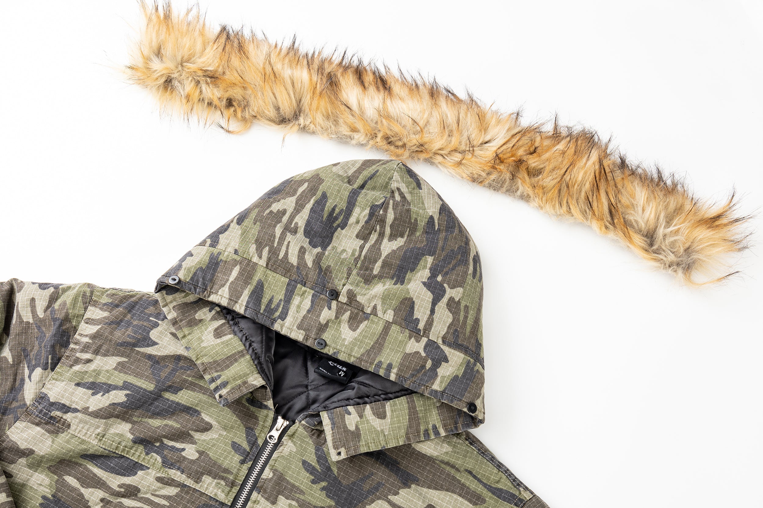 Men's Camo Faux Fur Hooded Padded Cotton Jacket