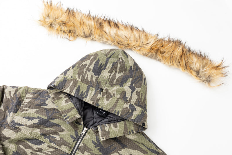 Men's Camo Faux Fur Hooded Padded Cotton Jacket